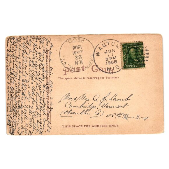 Antique 1908 Postcard Giants Grotto Lake Superior WI Handwritten Back Stamp - Picture 2 of 2